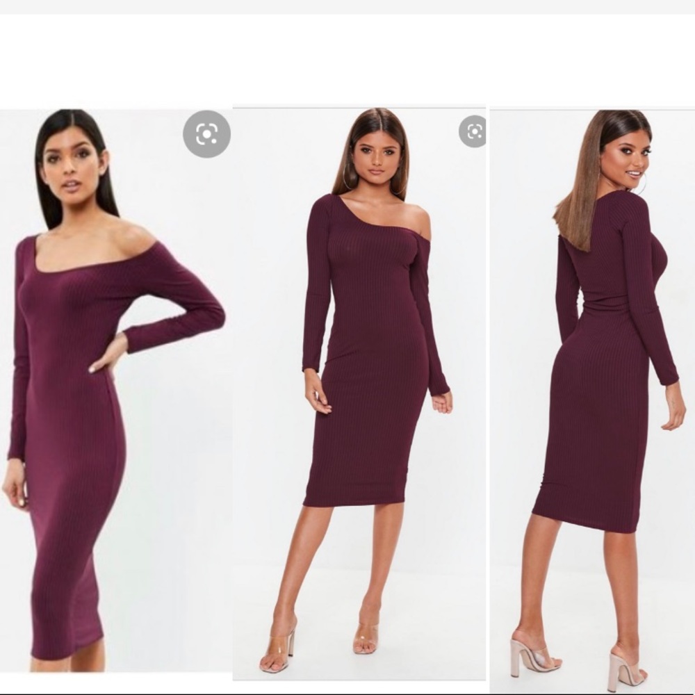 Missguided Carli Bybel Plum Ribbed Midi Dress